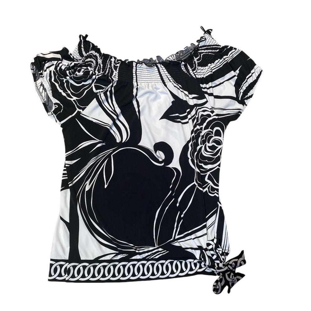 Black and white off the shoulder blouse